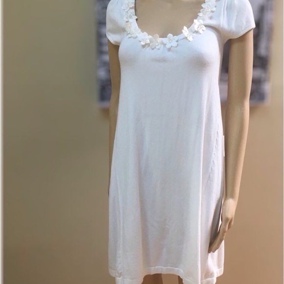MNG Basic Short Sleeve Knitted Midi Off White Dress - Picture 1 of 10